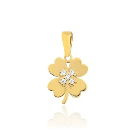 Złota 585 Zawieszka Koniczynka Cyrkonie na Prezent