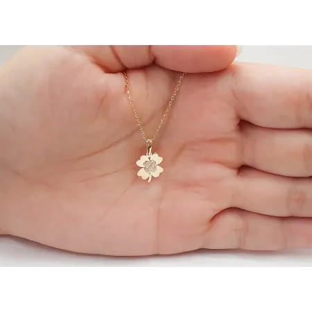 Złota 585 Zawieszka Koniczynka Cyrkonie na Prezent