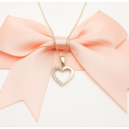 Złota 585 Zawieszka Serduszko Cyrkonie