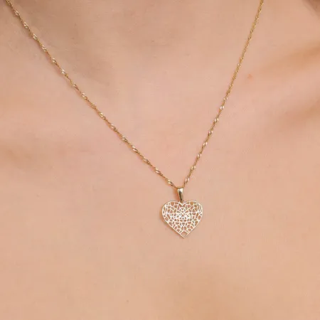 Złota Zawieszka Duże Ażurowe Serce 