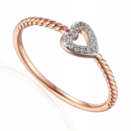 ZŁOTY 585 PIERŚCIONEK SERCE DIAMENTY PREZENT