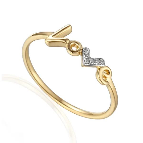 ZŁOTY PIERŚCIONEK NAPIS "LOVE" DIAMENTY PRÓBA 585