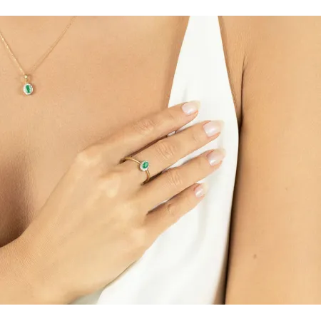 Złoty Pierścionek Szmaragd Diamenty Próba 585