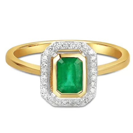 ZŁOTY 585 PIERŚCIONEK SZMARAGD I DIAMENTY