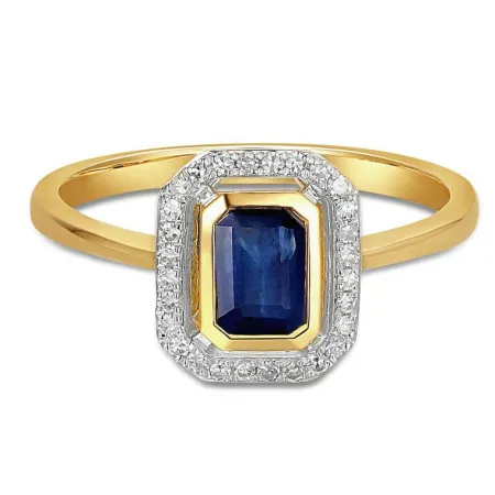 ZŁOTY 585 PIERŚCIONEK SZAFIR I DIAMENTY