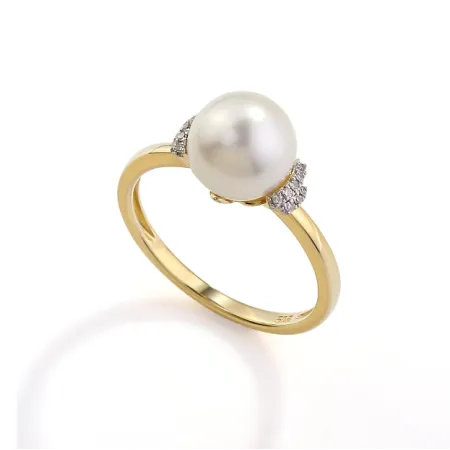 Złoty 585 Pierścionek Perła Diamenty Prezent