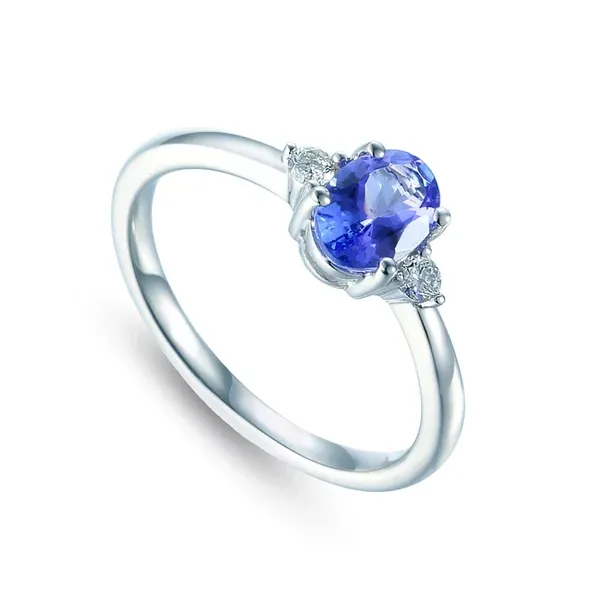 Pierścionek Tanzanit Diamenty pr 585 Białe Złoto