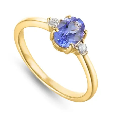 Złoty Pierścionek Tanzanit Diamenty Grawer pr 585