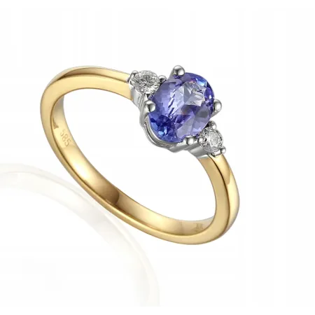ZŁOTY PIERŚCIONEK 585 TANZANIT DIAMENTY GRAWER