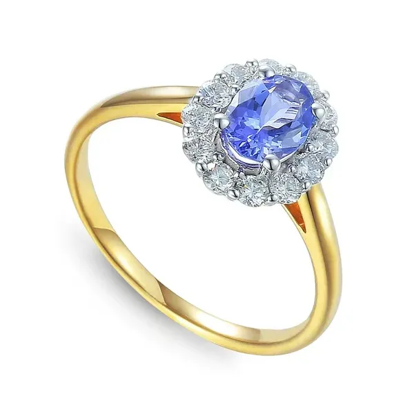 Złoty Pierścionek Tanzanit Diamenty pr 585 Grawer