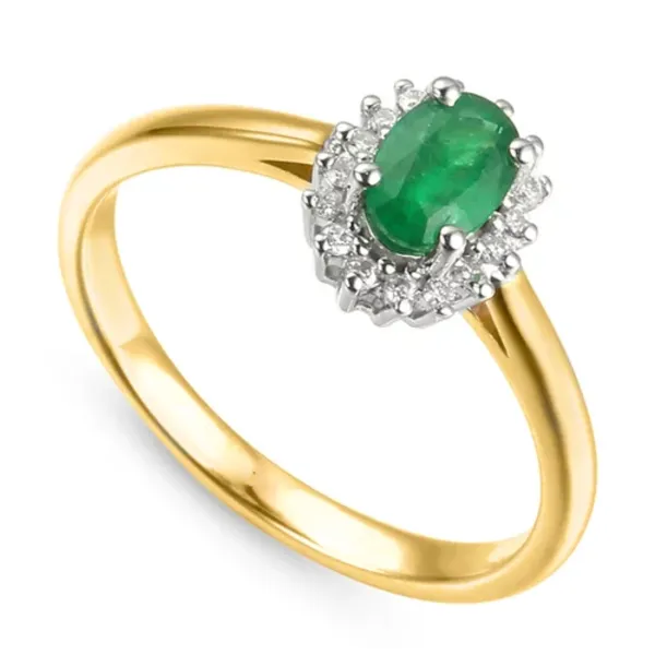 Złoty Pierścionek Szmaragd Diamenty Grawer pr 585