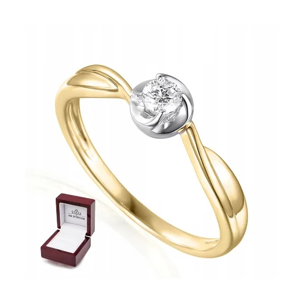 ZŁOTY ZARĘCZYNOWY 585 PIERŚCIONEK DIAMENT GRAWER