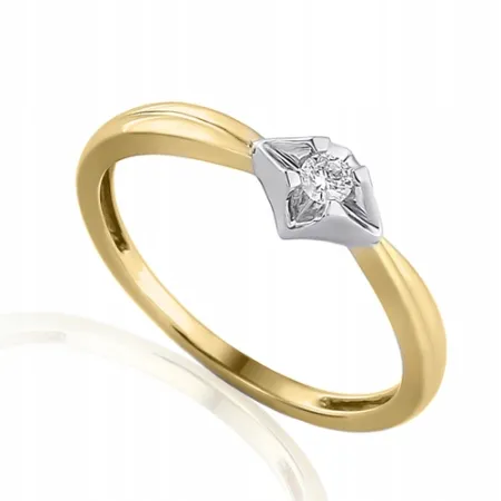 ZŁOTY 585 PIERŚCIONEK DIAMENT 0,12ct NA PREZENT