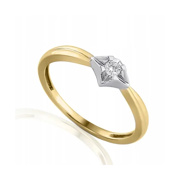 ZŁOTY 585 PIERŚCIONEK DIAMENT 0,12ct NA PREZENT