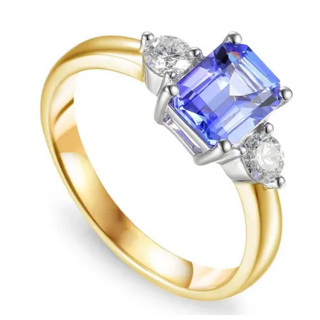 Złoty 585 Pierścionek Tanzanit Diamenty Grawer