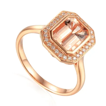 PIERŚCIONEK MORGANIT DIAMENTY PRÓBA 585 GRAWER