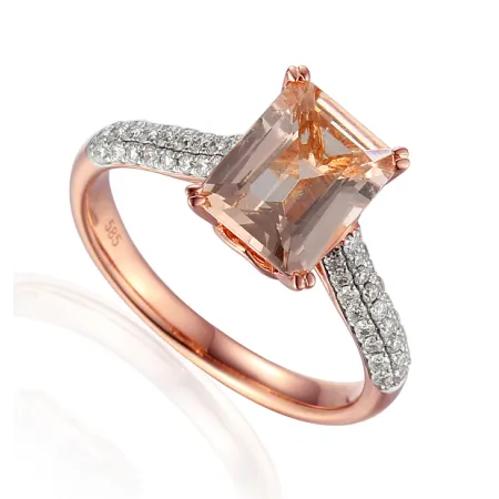 PIERŚCIONEK RÓŻOWE ZŁOTO 585 MORGANIT DIAMENTY