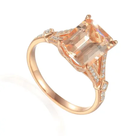 PIERŚCIONEK 14K RÓŻOWE ZŁOTO MORGANIT DIAMENTY