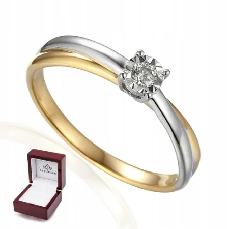 PIERŚCIONEK DIAMENT 585 ŻÓŁTO BIAŁE ZŁOTO GRAWER