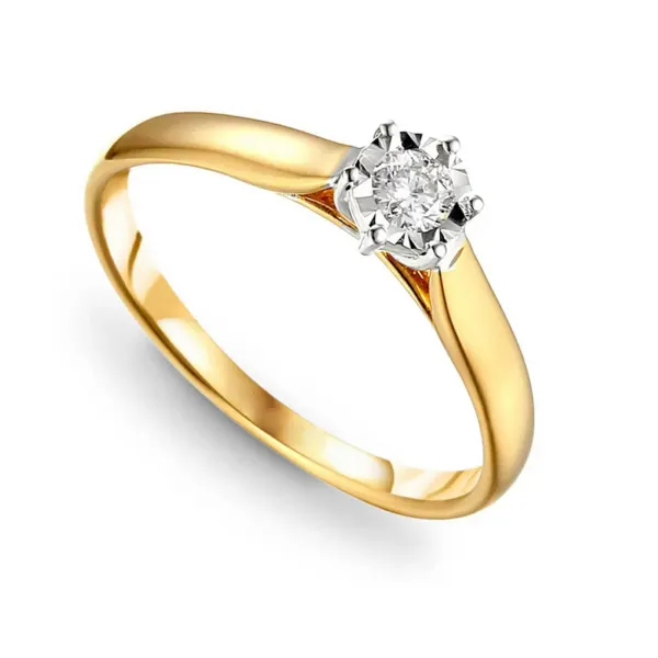 Złoty Zaręczynowy Pierścionek z Brylantem 0.14ct 