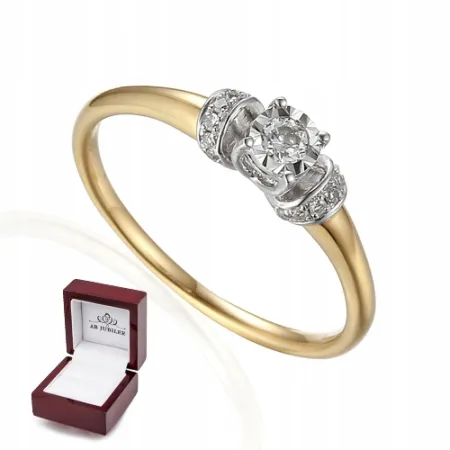 ZŁOTY 585 PIERŚCIONEK ZARĘCZYNOWY DIAMENTY