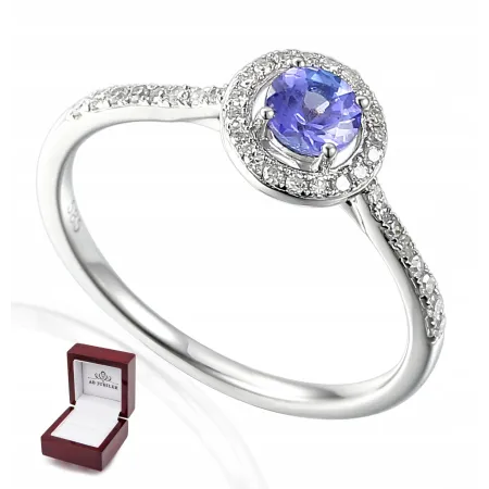 PIERŚCIONEK TANZANIT DIAMENTY 585 BIAŁE ZŁOTO