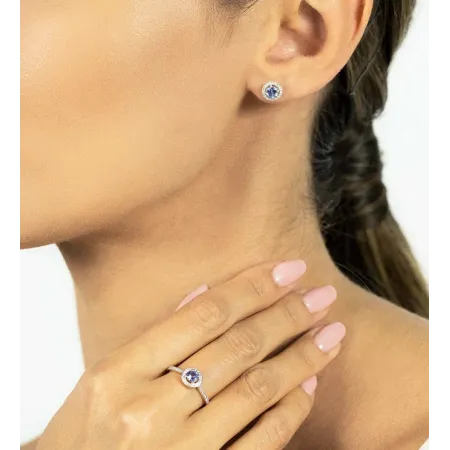 PIERŚCIONEK TANZANIT DIAMENTY 585 BIAŁE ZŁOTO