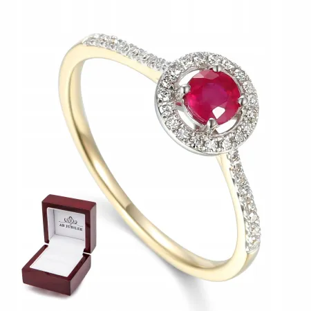 ZŁOTY PIERŚCIONEK RUBIN I DIAMENTY PRÓBA 585
