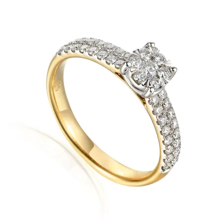 Złoty 585 Zaręczynowy Pierścionek Diamenty Grawer