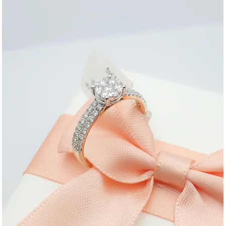 Złoty 585 Zaręczynowy Pierścionek Diamenty Grawer