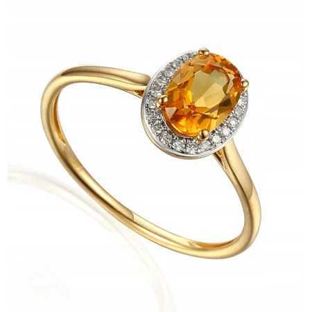 ZŁOTY 585 PIERŚCIONEK CYTRYN 0,60ct I DIAMENTY