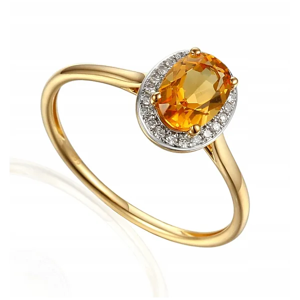 ZŁOTY 585 PIERŚCIONEK CYTRYN 0,60ct I DIAMENTY