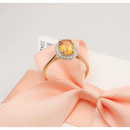 ZŁOTY 585 PIERŚCIONEK CYTRYN 0,60ct I DIAMENTY