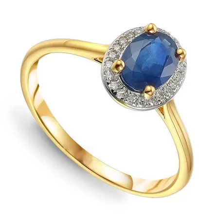 ZŁOTY 585 PIERŚCIONEK SZAFIR I DIAMENTY