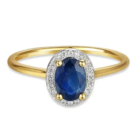 ZŁOTY 585 PIERŚCIONEK SZAFIR I DIAMENTY