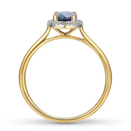 ZŁOTY 585 PIERŚCIONEK SZAFIR I DIAMENTY