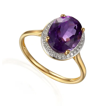 ZŁOTY 585 PIERŚCIONEK DUŻY AMETYST BRYLANTY 