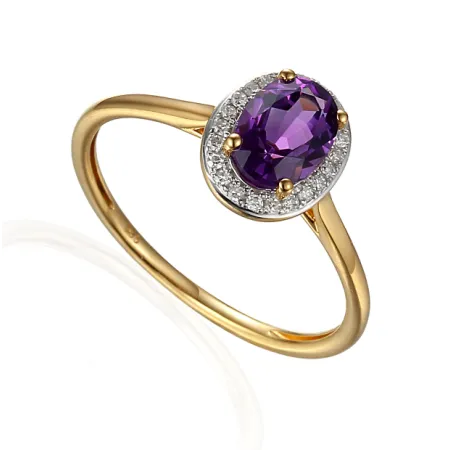 ZŁOTY ELEGANCKI 585 PIERŚCIONEK AMETYST I DIAMENTY