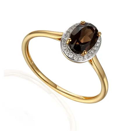 ZŁOTY 585 PIERŚCIONEK Z KWARCEM I DIAMENTAMI