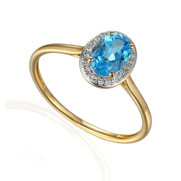 ZŁOTY PIERŚCIONEK TOPAZ I DIAMENTY PRÓBA 585