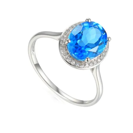 PIERŚCIONEK 585 DUŻY TOPAZ DIAMENTY BIAŁE ZŁOTO