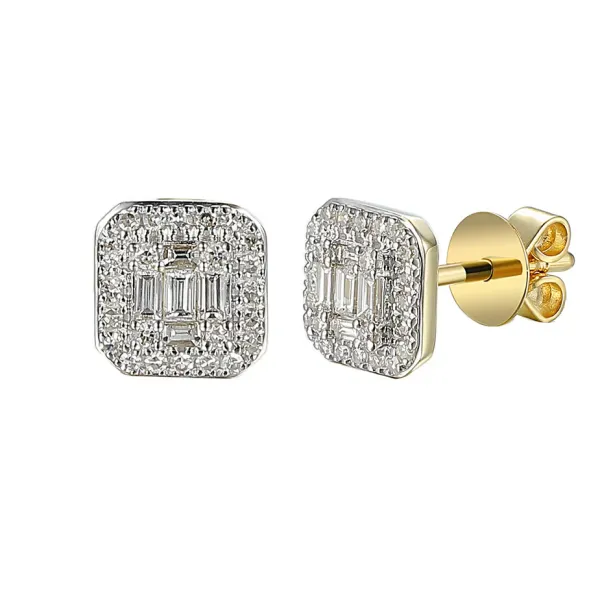 Złote 585 Kolczyki z Diamentami Bagietkowe Sztyft