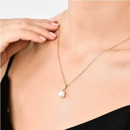 ZAWIESZKA PERŁA DIAMENTY BIAŁE ZŁOTO PRÓBA 585