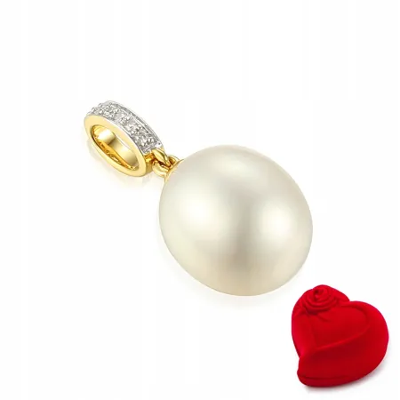 ZŁOTA ZAWIESZKA 585 PERŁA DIAMENTY NA PREZENT