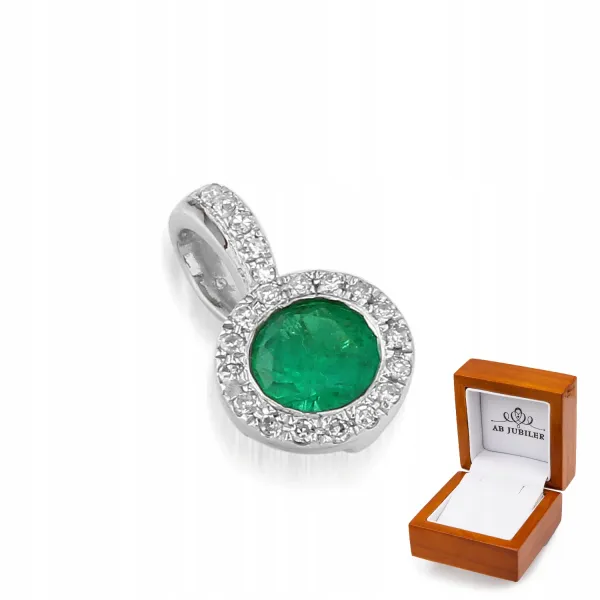 ZAWIESZKA SZMARAGD DIAMENT BIAŁE ZŁOTO PRÓBA 585