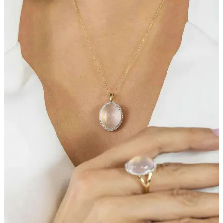 ZAWIESZKA RÓŻOWY KWARC I DIAMENTY 