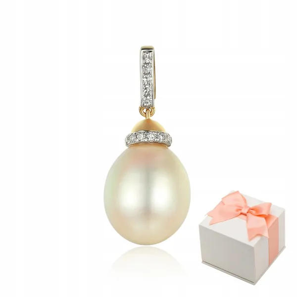 ZŁOTA 585 ZAWIESZKA PERŁA DIAMENT PREZENT