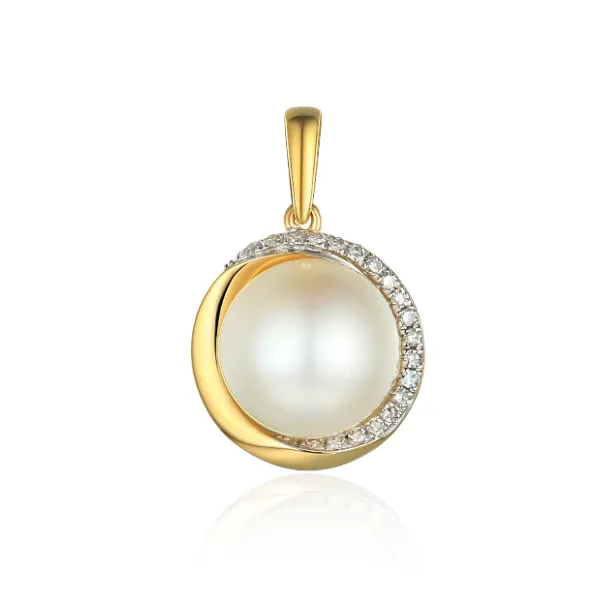 ZŁOTA ELEGANCKA 585 ZAWIESZKA PERŁA DIAMENTY