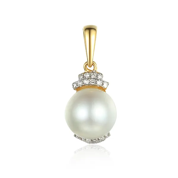 Elegancka Złota Zawieszka 585 Perła i Diamenty