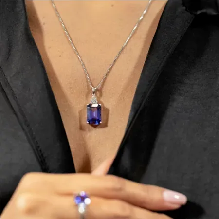 Zawieszka 585 Tanzanit Diament Białe Złoto